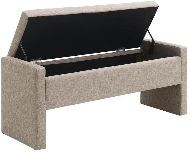 Alt view image 7 of 7 - Modern End of Bed Bench, Linen Upholstered Storage Ottoman, Comfy Window Bench, Large Entryway Footstool, Sofa Side Footrest for Living Room, Bedroom, Dorm, Brown Grey