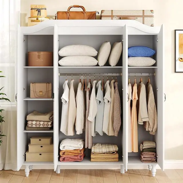 Alt view image 4 of 7 - 71" H Arched Armoire Wardrobe Closet with 4 Doors, Wooden, White | Large Capacity Wardrobe Cabinet with 2 Hanging Rods and 8 Shelves,Freestanding Armoire Storage Cabinet for Bedroom,Cloak Room