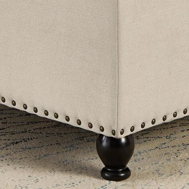 Alt view image 7 of 7 - Large Square Storage Ottoman with Wooden Legs, Button-Tufted Upholstered Coffee Table with Nail Trims for Living Room, Multi-Functional Footrest and Extra Stool