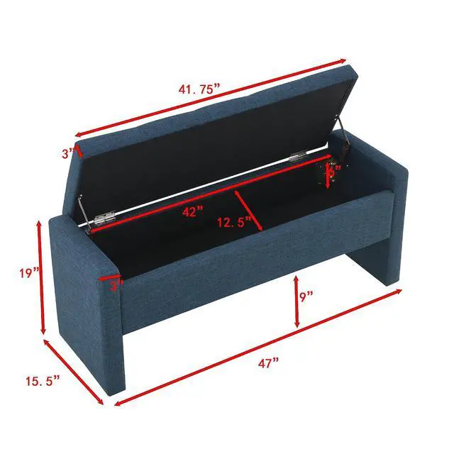 Alt view image 2 of 7 - Modern End of Bed Bench, Linen Upholstered Storage Ottoman, Comfy Window Bench, Large Entryway Footstool, Sofa Side Footrest for Living Room, Bedroom, Dorm, Navy Blue