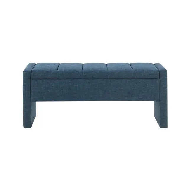 Alt view image 5 of 7 - Modern End of Bed Bench, Linen Upholstered Storage Ottoman, Comfy Window Bench, Large Entryway Footstool, Sofa Side Footrest for Living Room, Bedroom, Dorm, Navy Blue