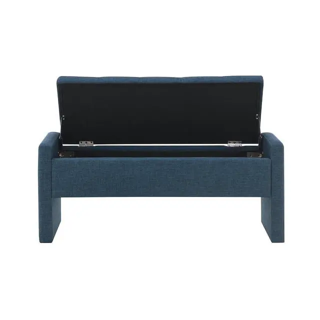 Alt view image 6 of 7 - Modern End of Bed Bench, Linen Upholstered Storage Ottoman, Comfy Window Bench, Large Entryway Footstool, Sofa Side Footrest for Living Room, Bedroom, Dorm, Navy Blue
