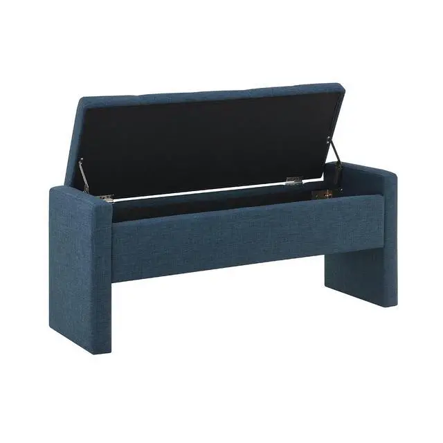 Alt view image 7 of 7 - Modern End of Bed Bench, Linen Upholstered Storage Ottoman, Comfy Window Bench, Large Entryway Footstool, Sofa Side Footrest for Living Room, Bedroom, Dorm, Navy Blue