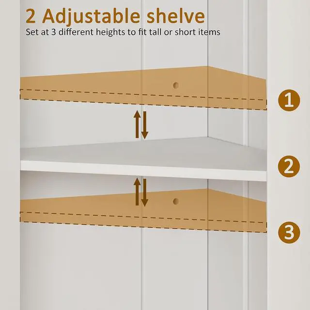 Alt view image 6 of 7 - 70.3" Tall Corner Cabinet with 2 Fluted Doors, White | 4-Tier Corner Storage Cabinet with 2 Adjustable Shelves, Corner Bathroom Cabinet for Living Room, Kitchen, Bathroom
