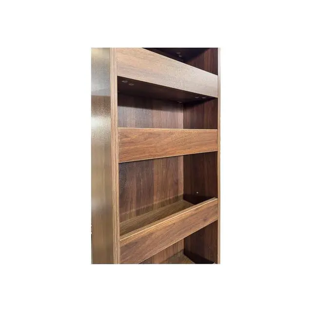 Alt view image 7 of 7 - 7 Tier Slim Storage Cart with Hidden Wheels, Single-sided of Fridge Slim Storage Cart, Pull Out Spice Rack, Narrow Pantry Open Shelf Snack Organizer for Kitchen, Living Room, Small Spaces, Walnut