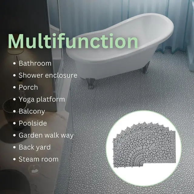 Alt view image 7 of 7 - Plastic Interlocking Cobbled Stone Tile (12PCS) 12" x 12", Plastic Waterproof Outdoor All Weather,Interlocking Drainage Tiles for Patio, Pool Deck, Balcony, Bathroom, Garden (Gray)