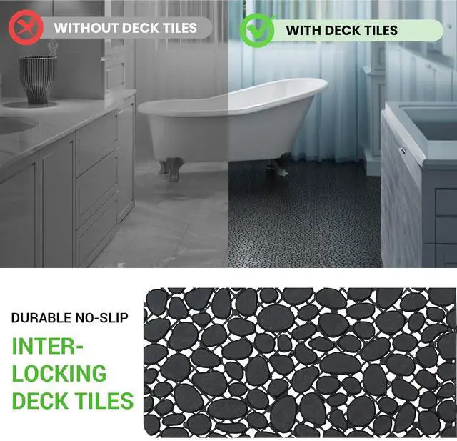 Alt view image 3 of 7 - Plastic Interlocking Cobbled Stone Tile (12PCS) 12" x 12", Plastic Waterproof Outdoor All Weather,Interlocking Drainage Tiles for Patio, Pool Deck, Balcony, Bathroom, Garden (Black)