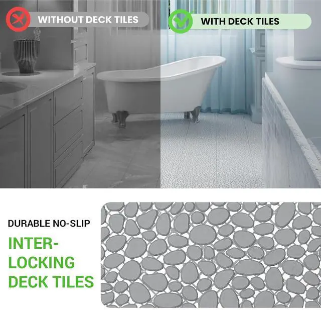 Alt view image 3 of 7 - Plastic Interlocking Cobbled Stone Tile (12PCS) 12" x 12", Plastic Waterproof Outdoor All Weather,Interlocking Drainage Tiles for Patio, Pool Deck, Balcony, Bathroom, Garden (Gray)