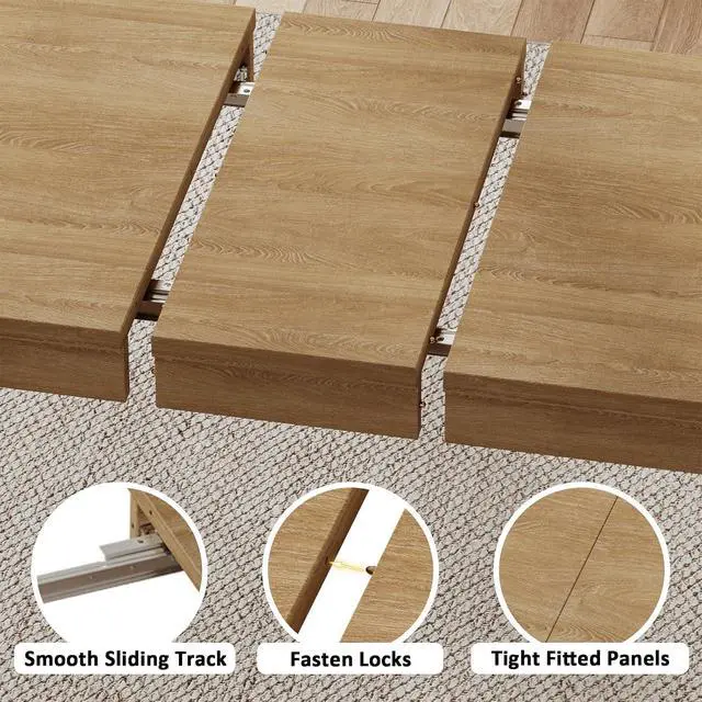 Alt view image 4 of 7 - 63"-78.7"Extendable Dining Table for 4 to 8, Wooden Kitchen Table, Natural | Rectangle Expandable Kitchen Table, Space Saving Farmhouse Kitchen Table for Dining Room Kitchen Office