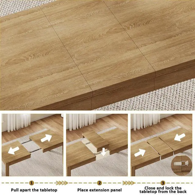 Alt view image 5 of 7 - 63"-78.7"Extendable Dining Table for 4 to 8, Wooden Kitchen Table, Natural | Rectangle Expandable Kitchen Table, Space Saving Farmhouse Kitchen Table for Dining Room Kitchen Office