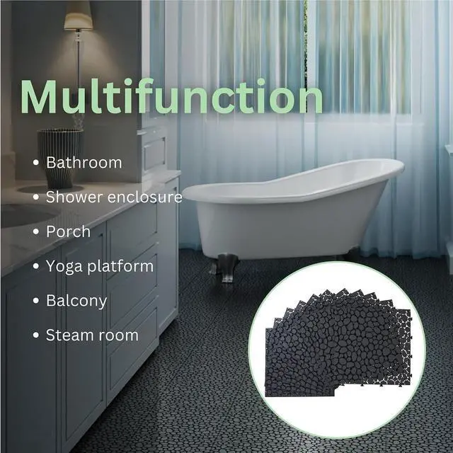 Alt view image 7 of 7 - Plastic Interlocking Cobbled Stone Tile (12PCS) 12" x 12", Plastic Waterproof Outdoor All Weather,Interlocking Drainage Tiles for Patio, Pool Deck, Balcony, Bathroom, Garden (Black)