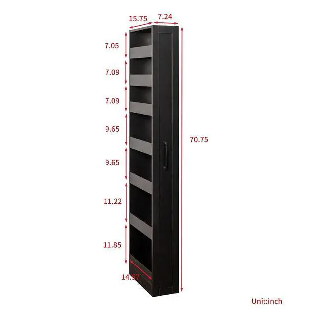 Alt view image 5 of 7 - 7 Tier Slim Storage Cart with Hidden Wheels, Single-sided of Fridge Slim Storage Cart, Pull Out Spice Rack, Narrow Pantry Open Shelf Snack Organizer for Kitchen, Living Room, Small Spaces, Black
