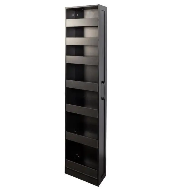 Alt view image 6 of 7 - 7 Tier Slim Storage Cart with Hidden Wheels, Single-sided of Fridge Slim Storage Cart, Pull Out Spice Rack, Narrow Pantry Open Shelf Snack Organizer for Kitchen, Living Room, Small Spaces, Black