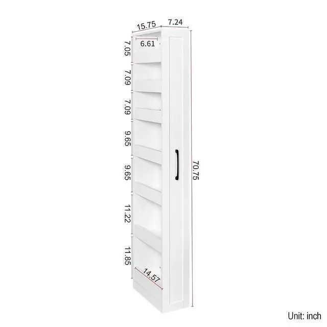 Alt view image 3 of 7 - 7 Tier Slim Storage Cart with Hidden Wheels, Single-sided of Fridge Slim Storage Cart, Pull Out Spice Rack, Narrow Pantry Open Shelf Snack Organizer for Kitchen, Living Room, Small Spaces, White