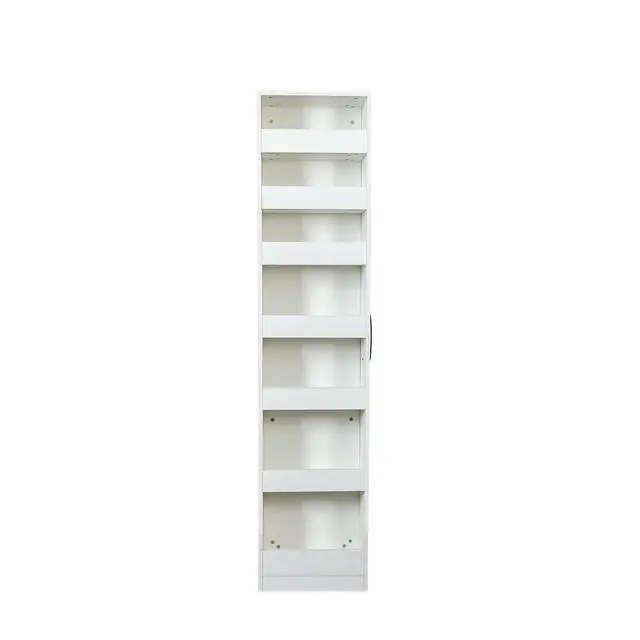 Alt view image 4 of 7 - 7 Tier Slim Storage Cart with Hidden Wheels, Single-sided of Fridge Slim Storage Cart, Pull Out Spice Rack, Narrow Pantry Open Shelf Snack Organizer for Kitchen, Living Room, Small Spaces, White