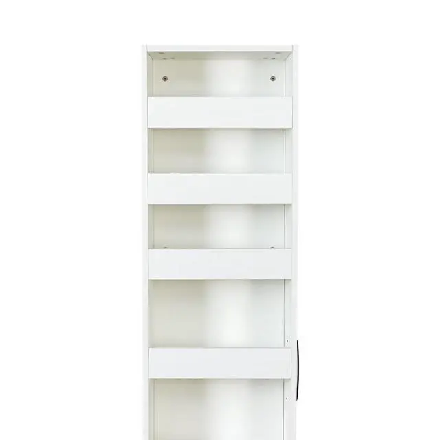 Alt view image 6 of 7 - 7 Tier Slim Storage Cart with Hidden Wheels, Single-sided of Fridge Slim Storage Cart, Pull Out Spice Rack, Narrow Pantry Open Shelf Snack Organizer for Kitchen, Living Room, Small Spaces, White