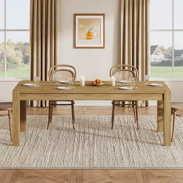 Alt view image 7 of 7 - 63"-78.7"Extendable Dining Table for 4 to 8, Wooden Kitchen Table, Natural | Rectangle Expandable Kitchen Table, Space Saving Farmhouse Kitchen Table for Dining Room Kitchen Office
