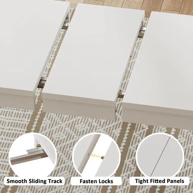 Alt view image 4 of 7 - 63"-78.7"Extendable Dining Table for 4 to 8, Wooden Kitchen Table, White | Rectangle Expandable Kitchen Table, Space Saving Farmhouse Kitchen Table for Dining Room Kitchen Office