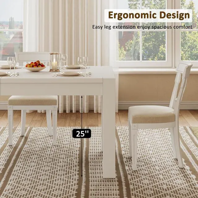 Alt view image 6 of 7 - 63"-78.7"Extendable Dining Table for 4 to 8, Wooden Kitchen Table, White | Rectangle Expandable Kitchen Table, Space Saving Farmhouse Kitchen Table for Dining Room Kitchen Office