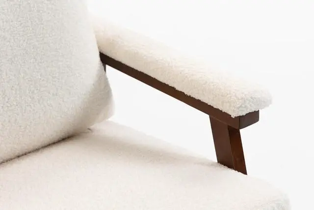 Alt view image 7 of 7 - Mid Century Accent Rocking Chair with Removable Cushion, Retractable Living Room Glider Chair with Wood Frame, Washable Cushion Cover, Teddy Upholstered Reading Armchair for Bedroom Sunroom, White