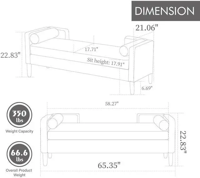 Alt view image 2 of 7 - 65.35"Storage Bench with End Lift Cover, Corduroy Upholstered End of Bed Bench, Ottoman with Armrests&Backrest, Foot Stool with 2 Rolled Pillows,Wood Legs for Living Room, Entryway, Bedroom, Charcoal
