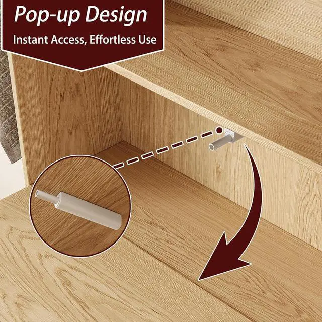 Alt view image 4 of 7 - 31" W Arched Over The Toilet Storage Cabinet, Fluted Doors, Natural | Over Toilet Bathroom Organizer with Doors, Bathroom Storage Cabinet with Toilet Paper Holder and Anti-Tipping Device