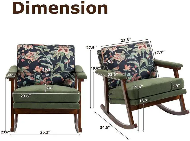 Alt view image 2 of 7 - Mid Century Accent Rocking Chair with Removable Cushion, Retractable Living Room Glider Chair with Wood Frame, Washable Cushion Cover, Velvet Upholstered Reading Armchair for Bedroom Sunroom, Green