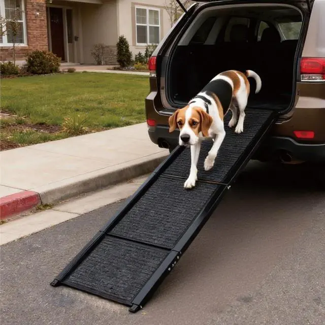 Main image of Foldable Dog Ramp for Car, 65" L x 17.2" W Pet Ramp for Medium & Large Dogs, Outdoor Folding Dog Car Steps with Non-Slip Rug Surface and Aluminium Frame for SUV & Truck, Supports up to 250LBS