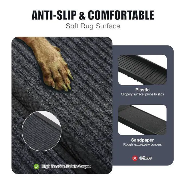 Alt view image 2 of 7 - Foldable Dog Ramp for Car, 65" L x 17.2" W Pet Ramp for Medium & Large Dogs, Outdoor Folding Dog Car Steps with Non-Slip Rug Surface and Aluminium Frame for SUV & Truck, Supports up to 250LBS