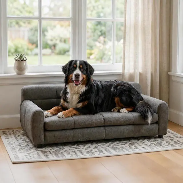 Main image of 51" XL Dog Bed Couch, Elevated Large Dog Sofa with Backrest and Armrests, Soft Memory Foam Extra Large Pet Bed with Removable Cushion, Durable Linen Pet Couch Furniture, Dark Gray