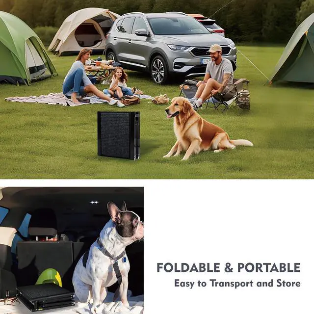 Alt view image 4 of 7 - Foldable Dog Ramp for Car, 71" L x 19.3" W Wider Pet Ramp for Medium & Large Dogs, Outdoor Folding Dog Car Steps with Non-Slip Rug Surface and Aluminium Frame for SUV & Truck, Supports up to 250LBS