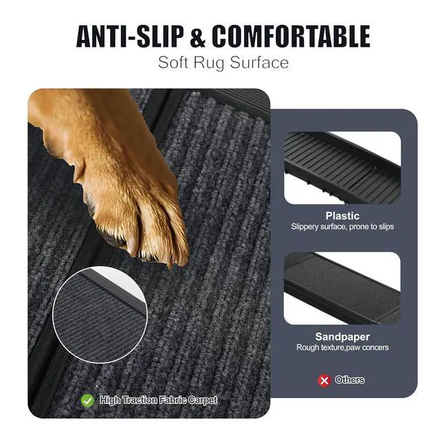 Alt view image 3 of 7 - Foldable Dog Ramp for Car, 71" L x 19.3" W Wider Pet Ramp for Medium & Large Dogs, Outdoor Folding Dog Car Steps with Non-Slip Rug Surface and Aluminium Frame for SUV & Truck, Supports up to 250LBS