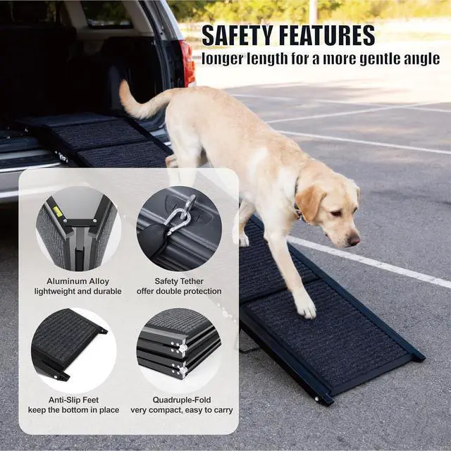 Alt view image 5 of 7 - Foldable Dog Ramp for Car, 71" L x 19.3" W Wider Pet Ramp for Medium & Large Dogs, Outdoor Folding Dog Car Steps with Non-Slip Rug Surface and Aluminium Frame for SUV & Truck, Supports up to 250LBS