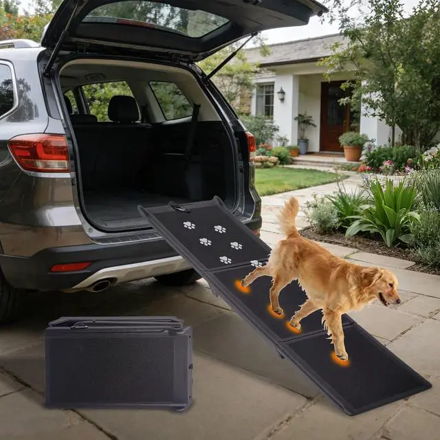 Main image of Foldable Dog Ramp for Car, 71" L x 16" W Pet Ramp for Medium & Large Dogs, Outdoor Folding Dog Car Steps with Non-Slip Rug Surface and PP Plastic Frame for SUV & Truck, Supports up to 250LBS