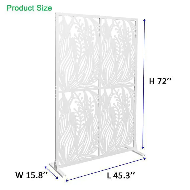 Alt view image 2 of 6 - Metal Outdoor Privacy Screens,W3.8Ft X H6Ft Decorative Fences,Outdoor and Indoor Privacy Panels with Stand,Free Standing Privacy Screen Divider for Balcony Patio Garden Room,White Leaf Shape
