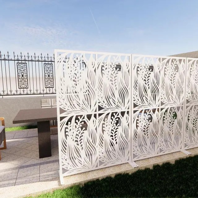 Alt view image 6 of 6 - Metal Outdoor Privacy Screens,W3.8Ft X H6Ft Decorative Fences,Outdoor and Indoor Privacy Panels with Stand,Free Standing Privacy Screen Divider for Balcony Patio Garden Room,White Leaf Shape