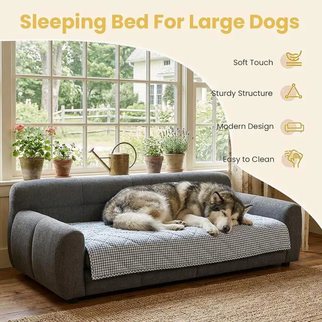Alt view image 7 of 7 - 51" XL Dog Bed Couch, Elevated Large Dog Sofa with Backrest and Armrests, Soft Memory Foam Extra Large Pet Bed with Removable Cushion, Durable Linen Pet Couch Furniture, Dark Gray