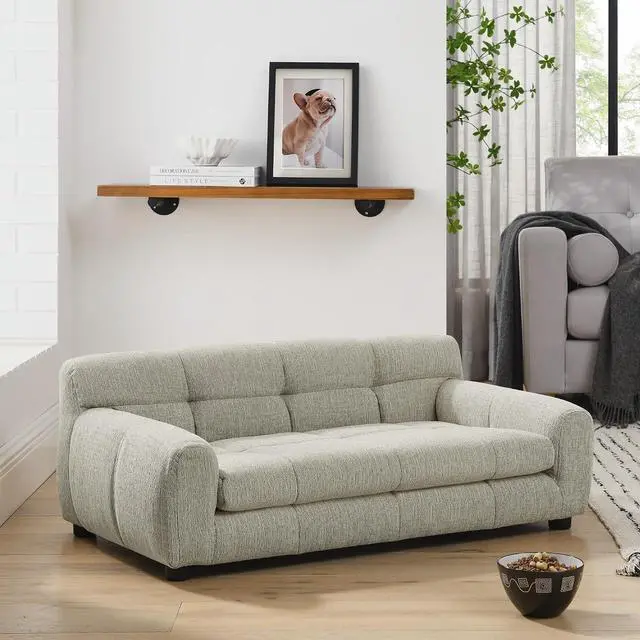 Alt view image 7 of 7 - 38" Dog Sofa Bed, Elevated Dog Bed with Backrest and Armrests, Soft Memory Foam Couches for Small and Medium-Sized Pets, Durable Linen Pet Couch Furniture, Beige