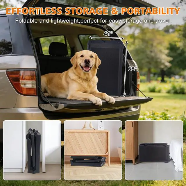 Alt view image 3 of 7 - Foldable Dog Ramp for Car, 71" L x 16" W Pet Ramp for Medium & Large Dogs, Outdoor Folding Dog Car Steps with Non-Slip Rug Surface and PP Plastic Frame for SUV & Truck, Supports up to 250LBS