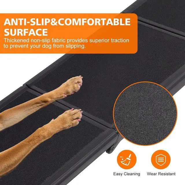 Alt view image 5 of 7 - Foldable Dog Ramp for Car, 71" L x 16" W Pet Ramp for Medium & Large Dogs, Outdoor Folding Dog Car Steps with Non-Slip Rug Surface and PP Plastic Frame for SUV & Truck, Supports up to 250LBS