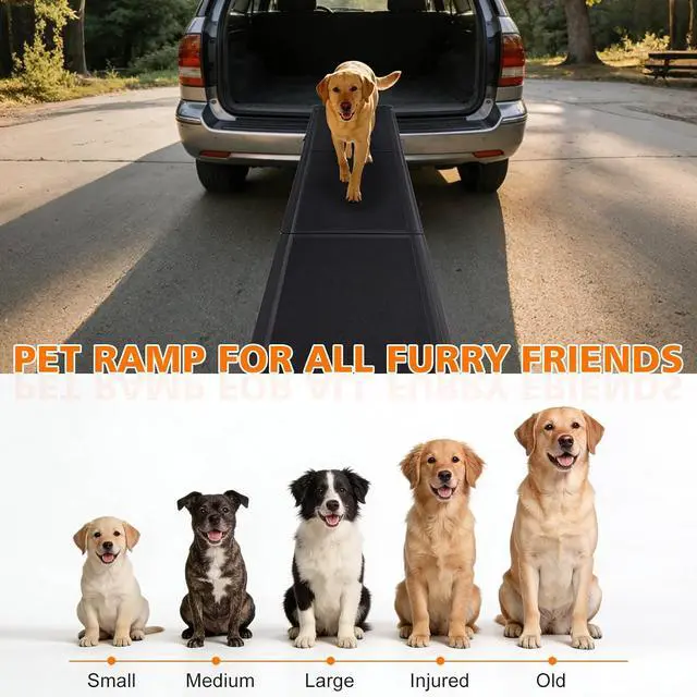 Alt view image 7 of 7 - Foldable Dog Ramp for Car, 71" L x 16" W Pet Ramp for Medium & Large Dogs, Outdoor Folding Dog Car Steps with Non-Slip Rug Surface and PP Plastic Frame for SUV & Truck, Supports up to 250LBS