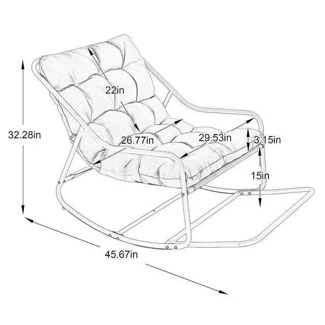 Alt view image 2 of 7 - Outdoor Patio Rocking Chair with Removable Cushion, Armless Accent Lounge Chair with Soft Staple Fiber Cushion, Metal Frame and Footrest for Living Room, Bedroom, Reading Room, Beige