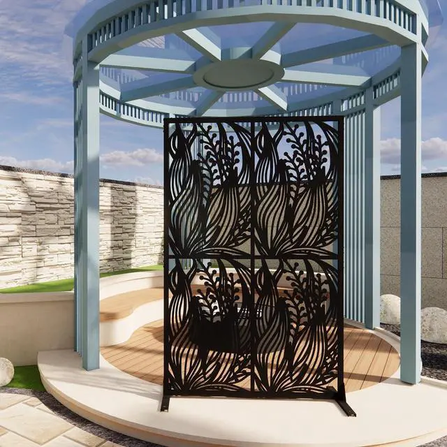 Main image of Metal Outdoor Privacy Screens,W3.8Ft X H6Ft Decorative Fences,Outdoor and Indoor Privacy Panels with Stand,Free Standing Privacy Screen Divider for Balcony Patio Garden Room,Bird Leaf Shape