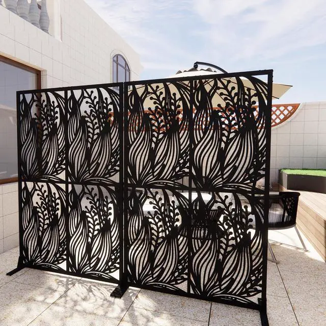 Alt view image 2 of 6 - Metal Outdoor Privacy Screens,W3.8Ft X H6Ft Decorative Fences,Outdoor and Indoor Privacy Panels with Stand,Free Standing Privacy Screen Divider for Balcony Patio Garden Room,Bird Leaf Shape
