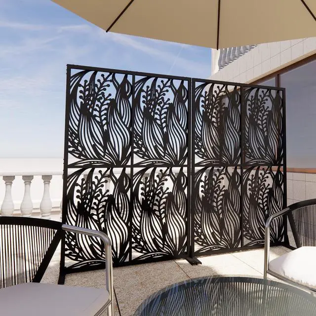 Alt view image 3 of 6 - Metal Outdoor Privacy Screens,W3.8Ft X H6Ft Decorative Fences,Outdoor and Indoor Privacy Panels with Stand,Free Standing Privacy Screen Divider for Balcony Patio Garden Room,Bird Leaf Shape