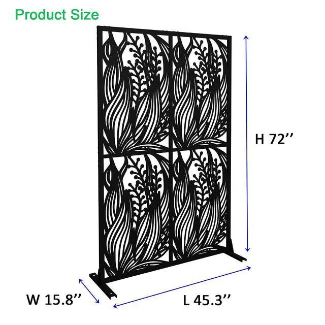 Alt view image 6 of 6 - Metal Outdoor Privacy Screens,W3.8Ft X H6Ft Decorative Fences,Outdoor and Indoor Privacy Panels with Stand,Free Standing Privacy Screen Divider for Balcony Patio Garden Room,Bird Leaf Shape