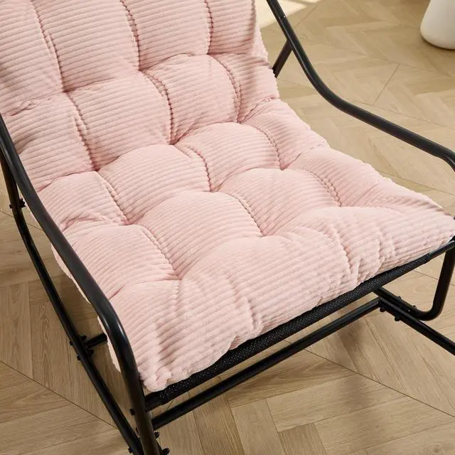 Alt view image 6 of 7 - Outdoor Patio Rocking Chair with Removable Cushion, Armless Accent Lounge Chair with Soft Corduroy Cushion, Metal Frame and Footrest for Living Room, Bedroom, Reading Room, Pink