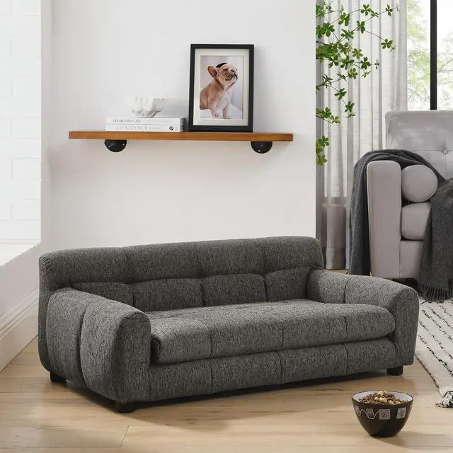 Alt view image 7 of 7 - 38" Dog Sofa Bed, Elevated Dog Bed with Backrest and Armrests, Soft Memory Foam Couches for Small and Medium-Sized Pets, Durable Linen Pet Couch Furniture, Dark Gray