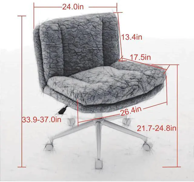 Alt view image 2 of 7 - Armless Faux Fur Vanity Chair, 360° Swivel Office Chair with Wheels, Wide Seat Desk Chair with Low Back and Metal Base, Adjustable Height Rolling Stool for Home Office, Meditation & Makeup, Violet