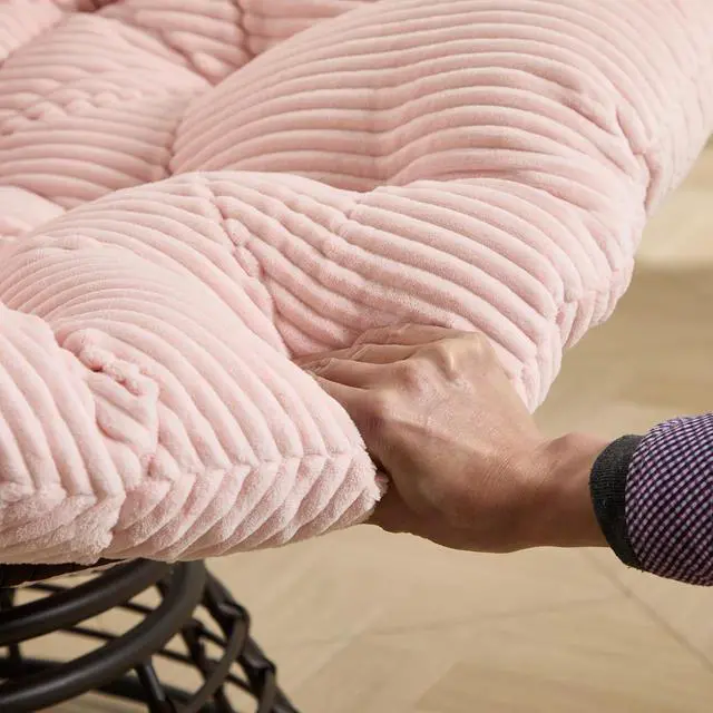 Alt view image 6 of 7 - Wicker Papasan Chair with Removable Cushion, 360° Swivel Rattan Patio Chair with Soft Thick Cushion, Comfy Reading Lounger for Outdoor Indoor Living Room, Bedroom, Reading Room, Pink